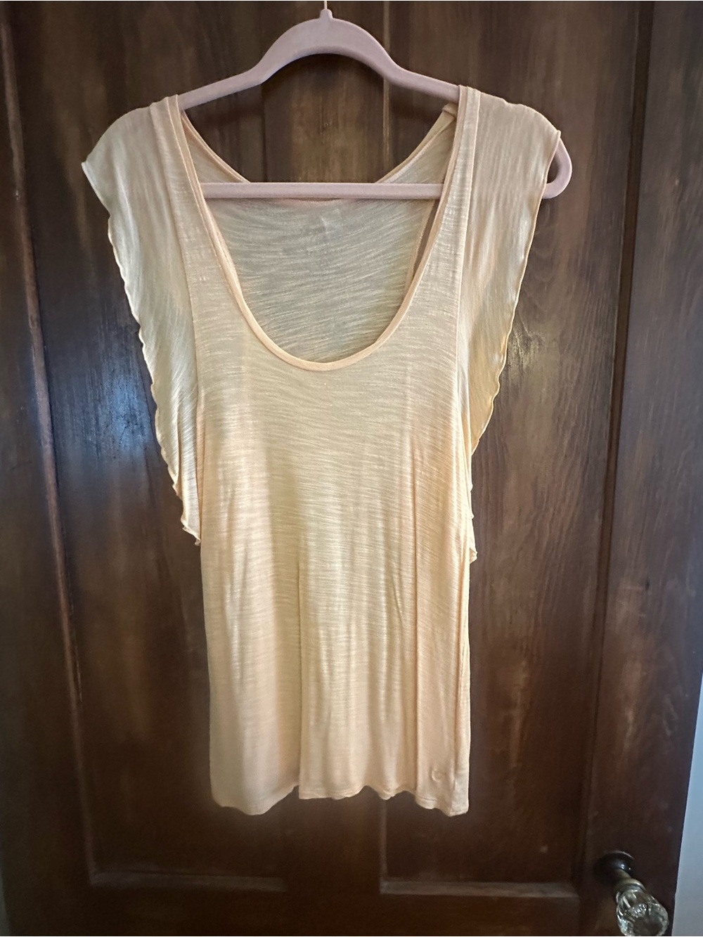 Women’s Scoop Neck Flutter Sleeve Top - Light Peach